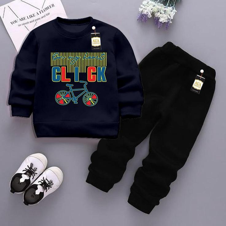 Navy Blue and Black (Click) Printed Kids Tracksuit for Winter By Aua Garments