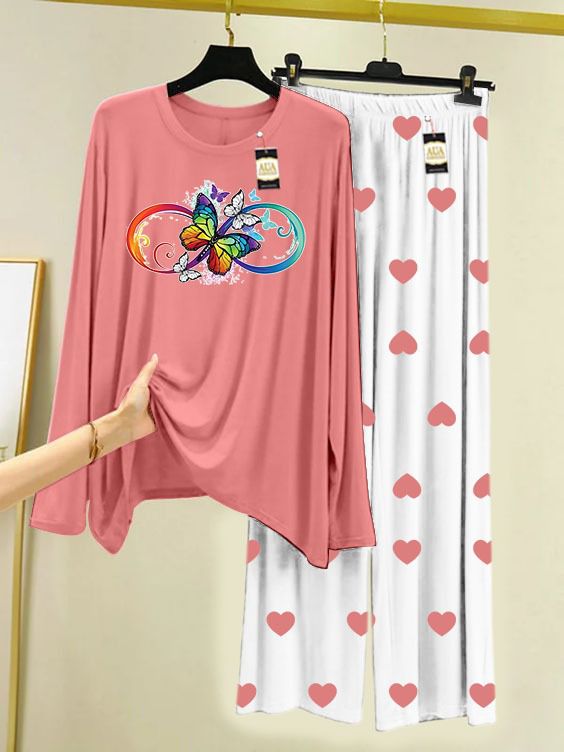 PEACH MULI BUTTERFLY Printed MIni Heart Printed Trouser (001)