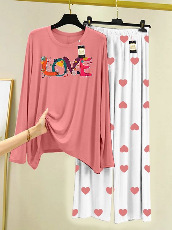 PEACH MULTI LOVE Printed MIni Heart Printed Trouser (001)