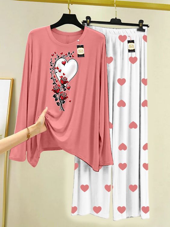 PEACH ROSE HEART Printed MIni Heart Printed Trouser (001)