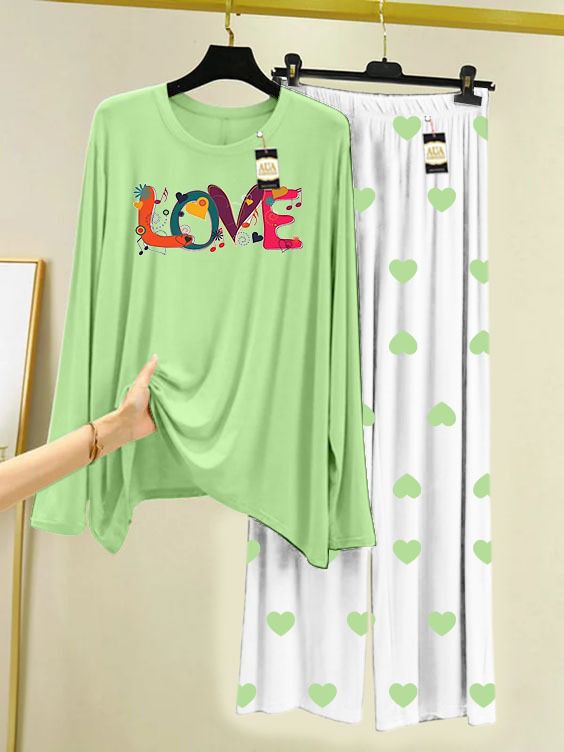 SEA GREEN MULTI LOVE Printed MIni Heart Printed Trouser (001)