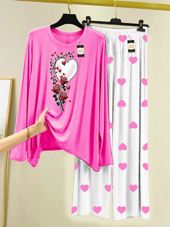 PINK ROSE HEART Printed MIni Heart Printed Trouser (001)