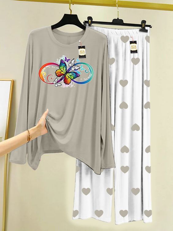 GREY MULTI BUTTERFLY Printed MIni Heart Printed Trouser (001)