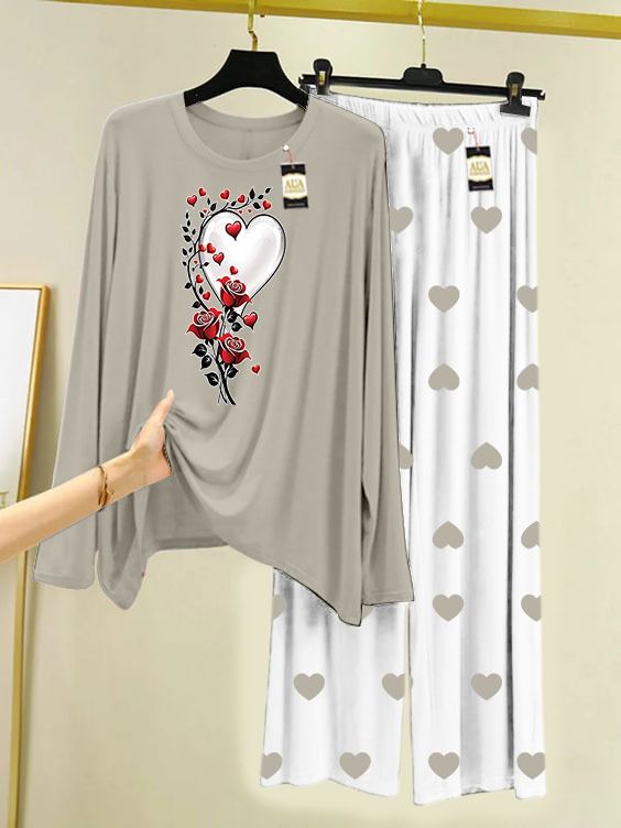 GREY ROSE HEART Printed MIni Heart Printed Trouser (001)