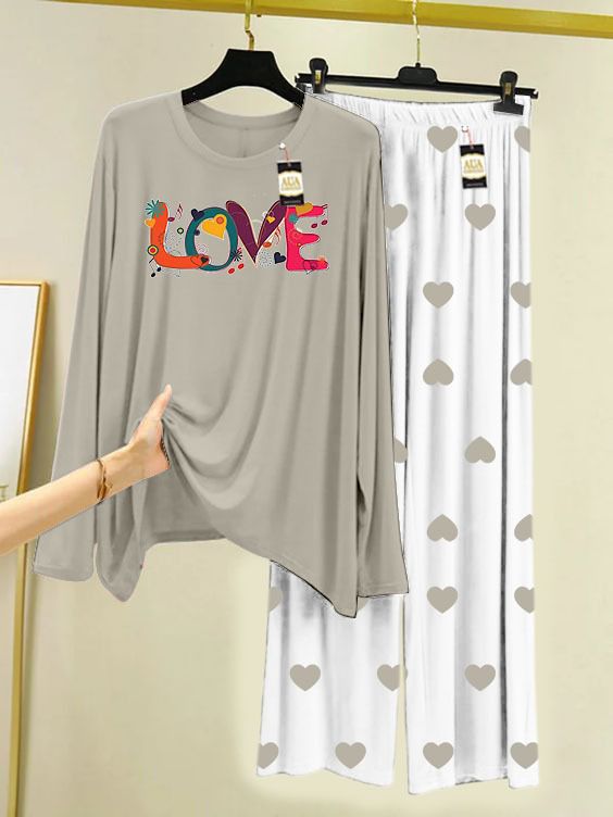 GREY MULTI LOVE Printed MIni Heart Printed Trouser (001)