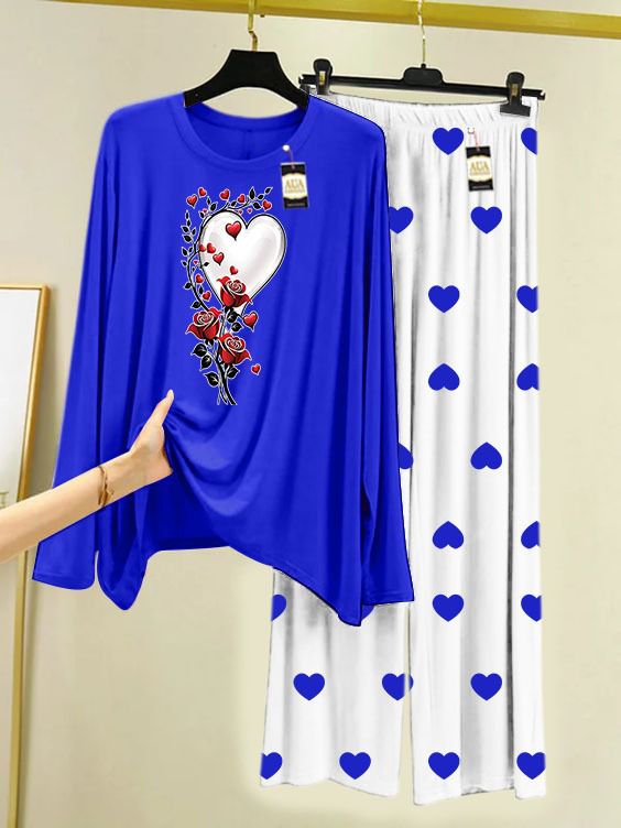 BLUE ROSE HEART Printed MIni Heart Printed Trouser (001)