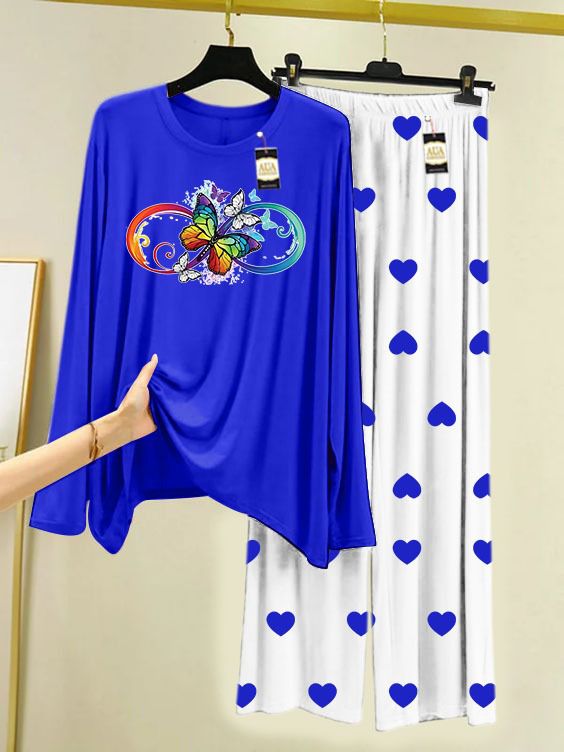 BLUE MULTI BUTTERFLY Printed MIni Heart Printed Trouser (001)