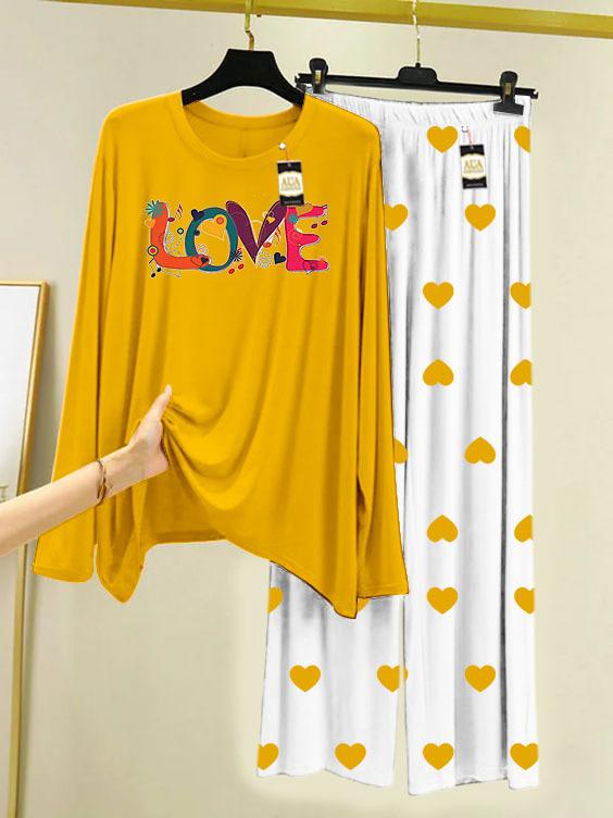 YELLOW MULTI LOVE Printed MIni Heart Printed Trouser (001)