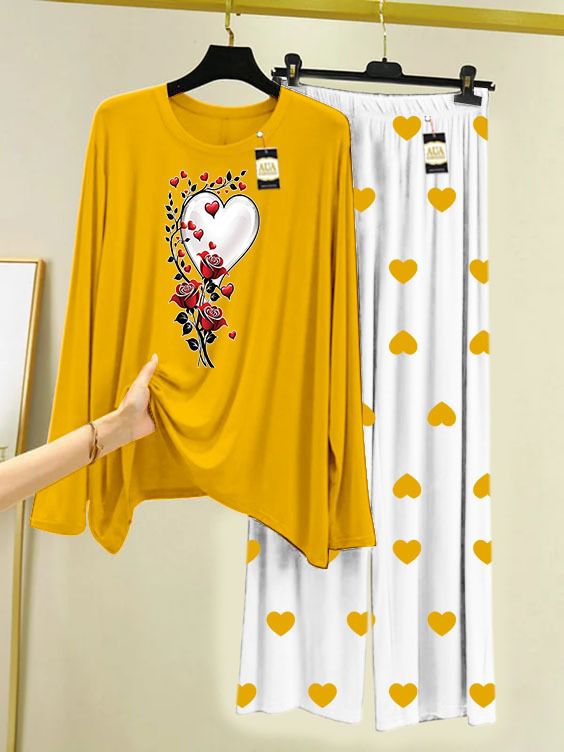 YELLOW ROSE HEART Printed MIni Heart Printed Trouser (001)