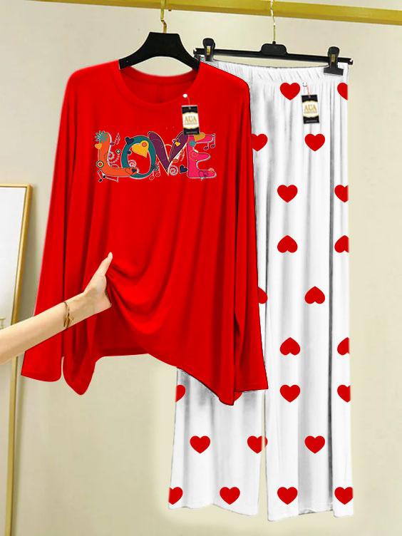 RED MULTI LOVE Printed MIni Heart Printed Trouser (001)