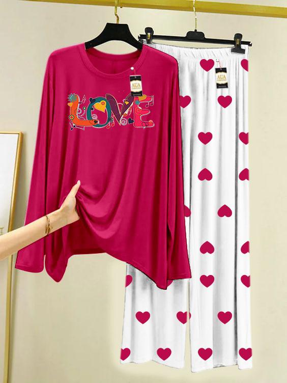 DARK PINK MULTI LOVE Printed MIni Heart Printed Trouser (001)