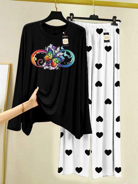 BLACK MULTI BUTTERFLY Printed MIni Heart Printed Trouser (001)