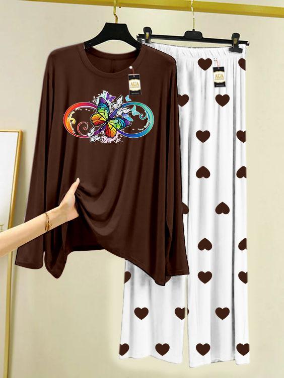 BROWN MULTI BUTTERFLY Printed MIni Heart Printed Trouser (001)