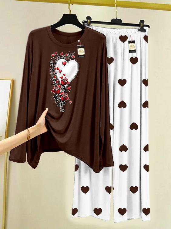 BROWN ROSE HEART Printed MIni Heart Printed Trouser (001)