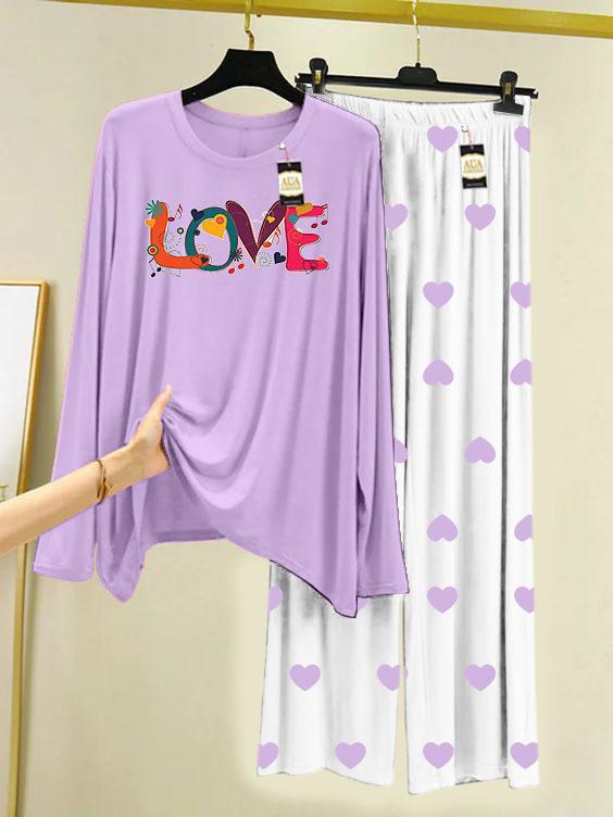 PURPLE MULTI LOVE Printed MIni Heart Printed Trouser (001)