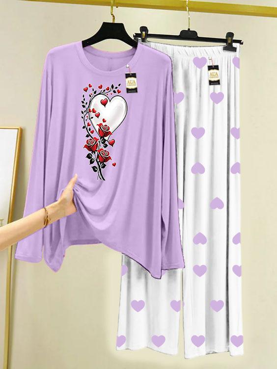 PURPLE ROSE HEART Printed MIni Heart Printed Trouser (001)