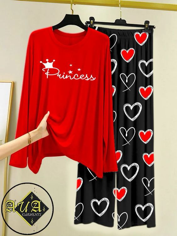 RED PRINCESS Heart Printed Trouser Lounge wear Nightwear Sleepwear With Heart Prinred Trouser For Women By Auagarments (004)