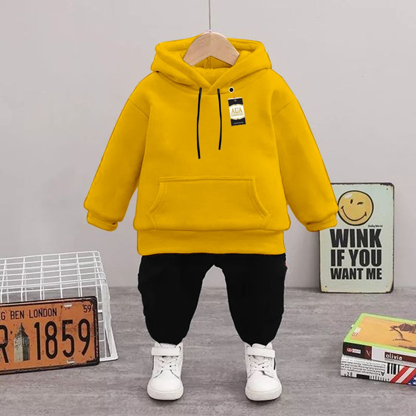 Plain Kid's Tracksuit Set with Hoodie and Trousers (1-10 Years)
