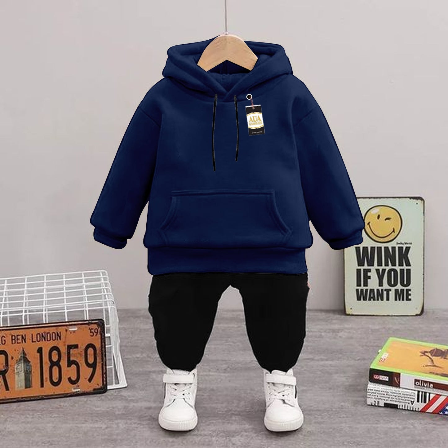 Plain Kid's Tracksuit Set with Hoodie and Trousers (1-10 Years)