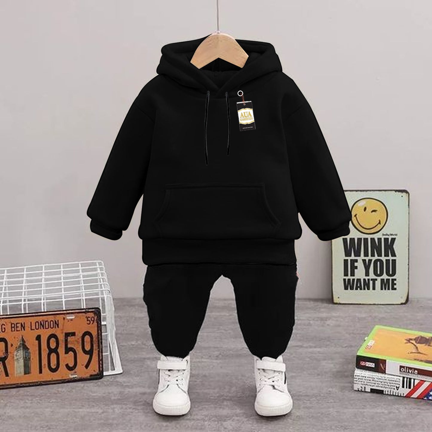 Plain Kid's Tracksuit Set with Hoodie and Trousers (1-10 Years)