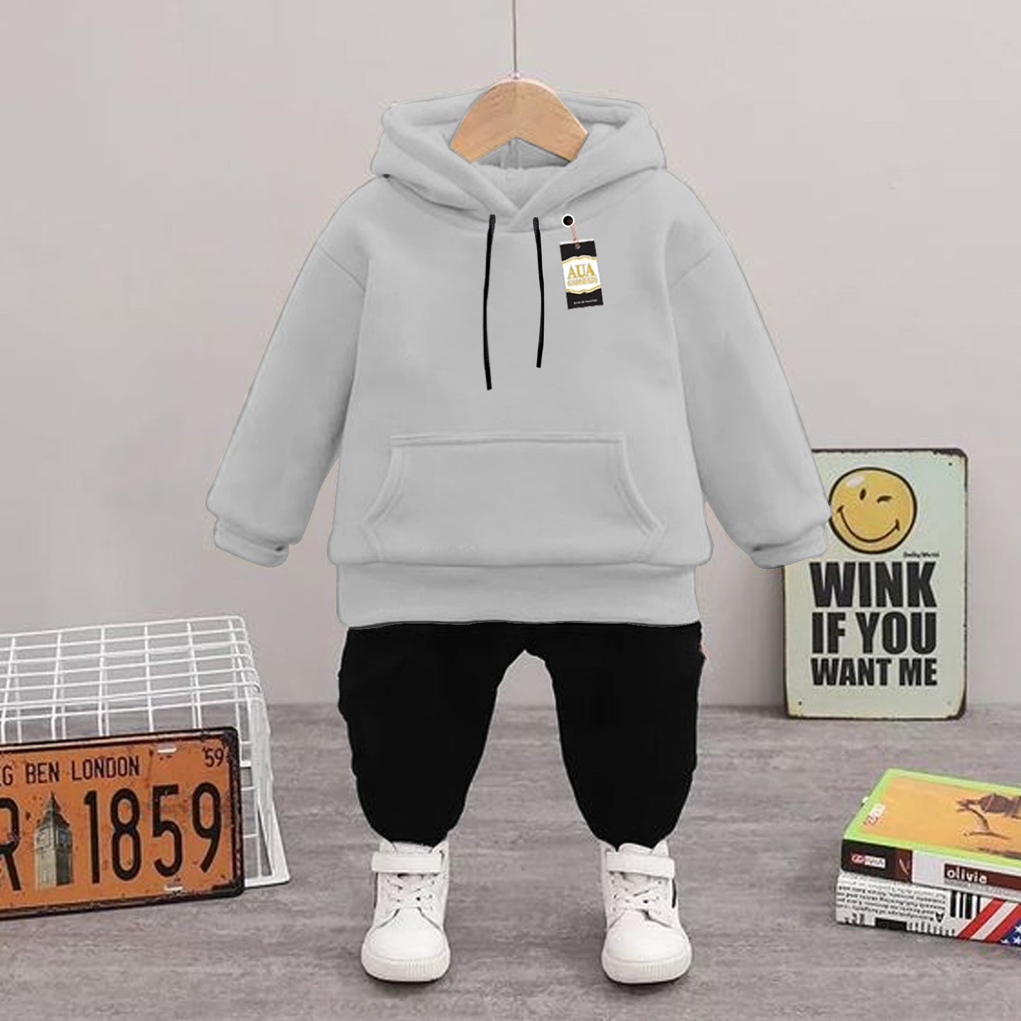 Plain Kid's Tracksuit Set with Hoodie and Trousers (1-10 Years)