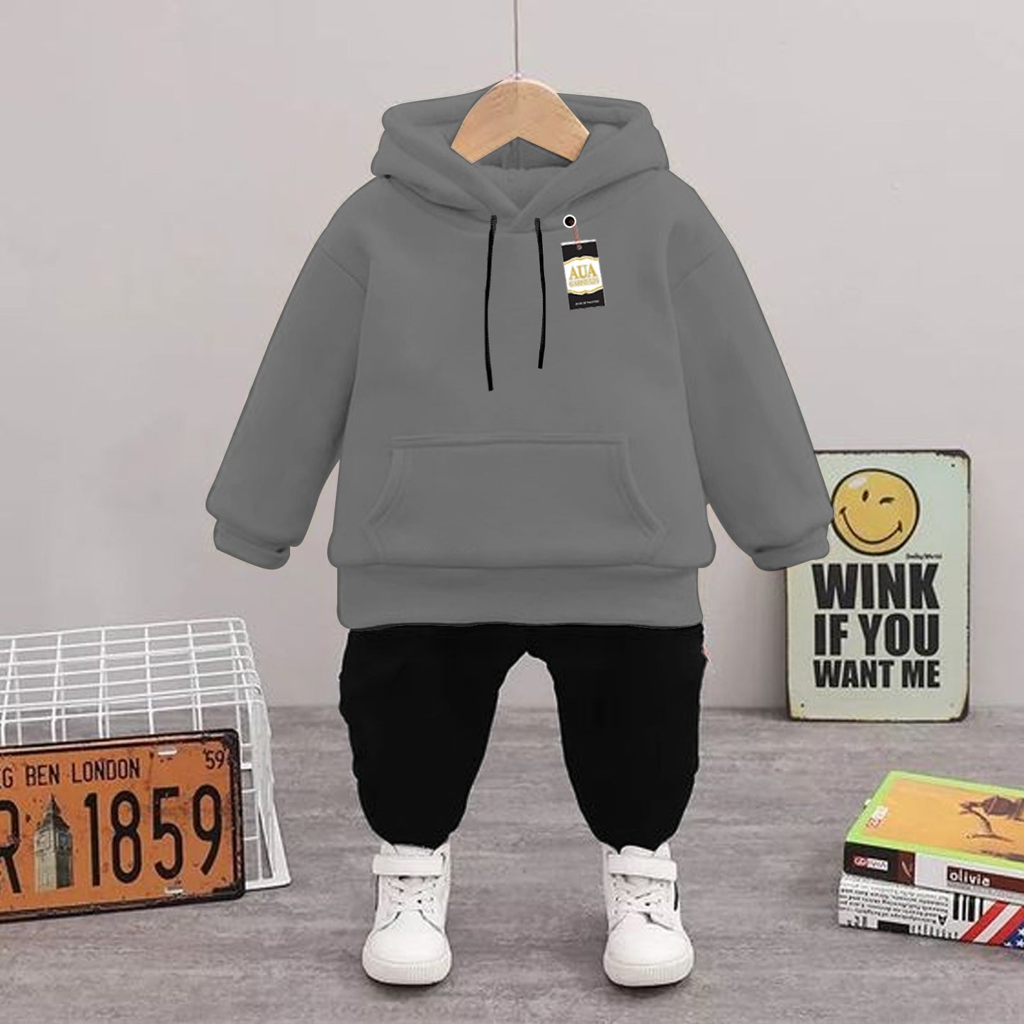 Plain Kid's Tracksuit Set with Hoodie and Trousers (1-10 Years)