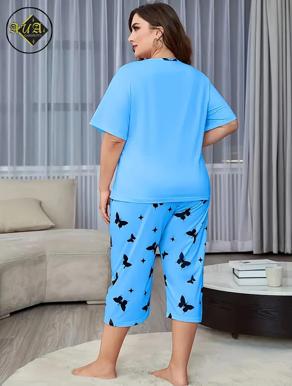 Sky Blue Love Heart Printed Half-Sleeved Vest For Leisure Home Wear Female Sleepwear Night Dress By Aua garments
