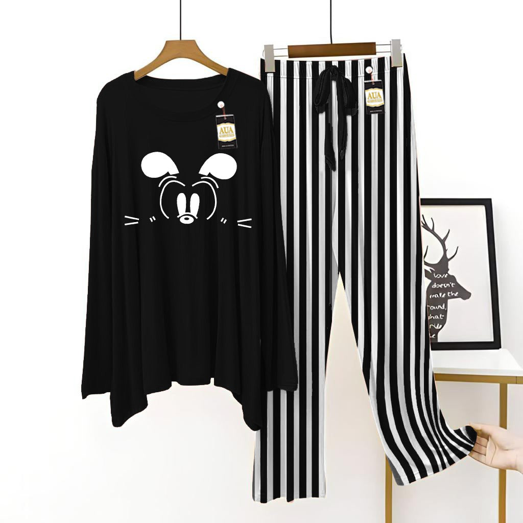 Black Women's Printed Night Suit with Luxurious Lining Pajamas - Stylish Sleepwear Set for a Cozy Night's Rest ( 10 Articles )(002)