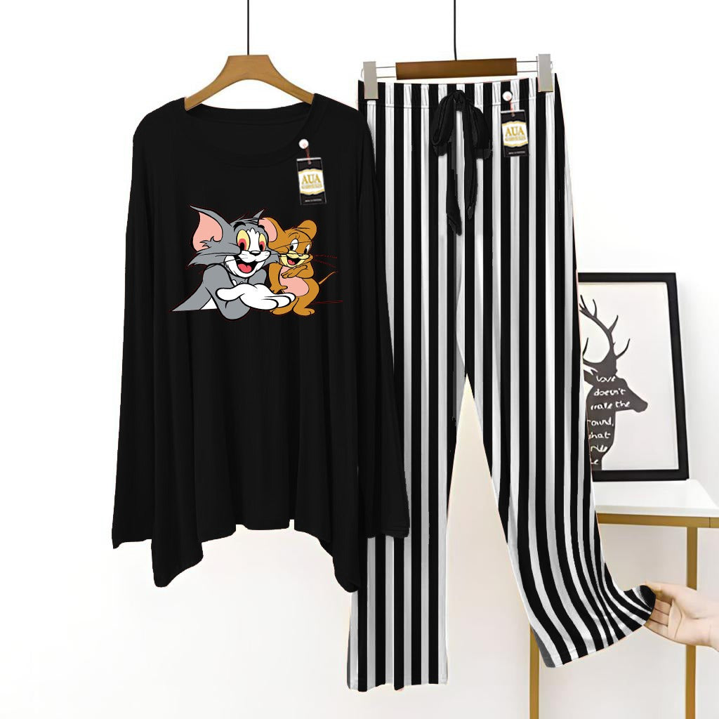 Black Women's Printed Night Suit with Luxurious Lining Pajamas - Stylish Sleepwear Set for a Cozy Night's Rest ( 10 Articles)(002)