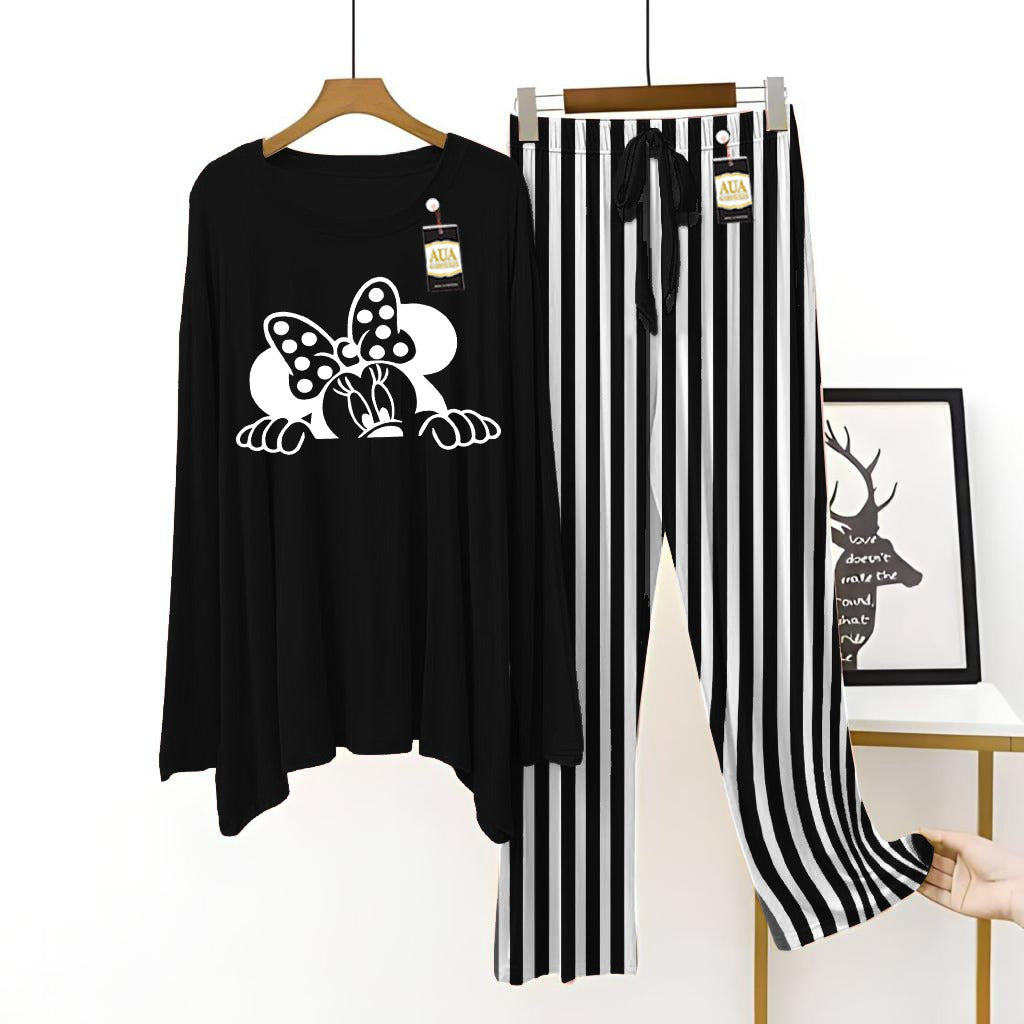 Black Women's Printed Night Suit with Luxurious Lining Pajamas - Stylish Sleepwear Set for a Cozy Night's Rest ( 10 Articles)(002)