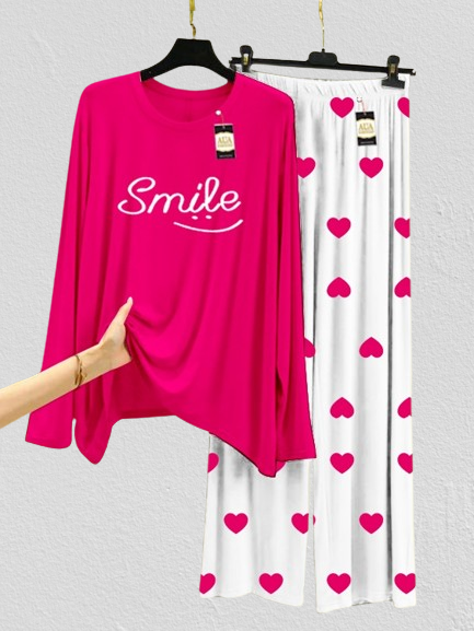 Dark Pink Smile Mini Heart Printed Trouser (001)