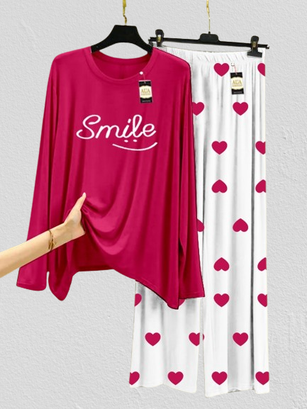 Maroon Smile Mini Heart Printed Trouser (001)