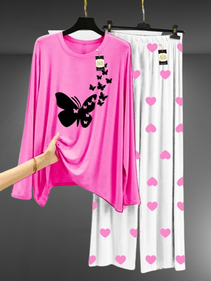 pink Flyinig Butterflies Mini Heart Printed Trouser (001)