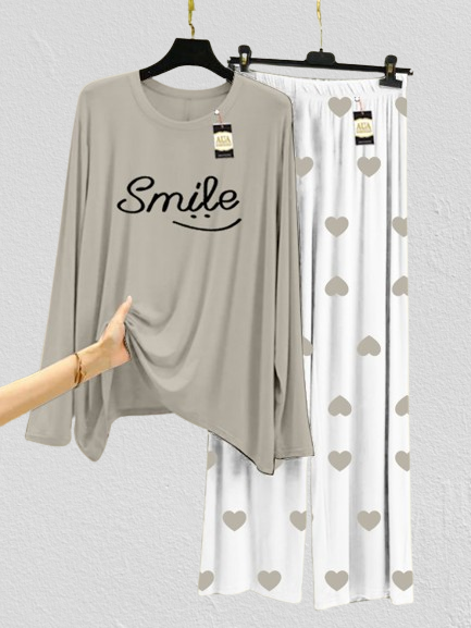 Grey Smile Mini Heart Printed Trouser (001)