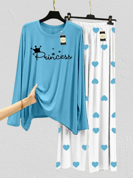 Sky Blue Princess Mini Heart Printed Trouser (001)