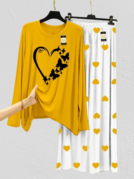 Yellow Butterfly Heart Printed MIni Heart Printed Trouser (001)