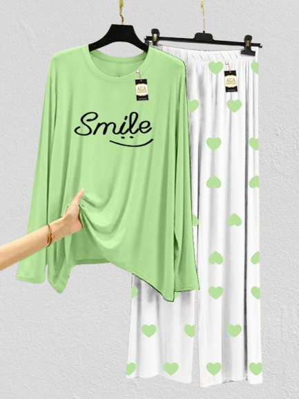 Green Smile Mini Heart Printed Trouser (001)