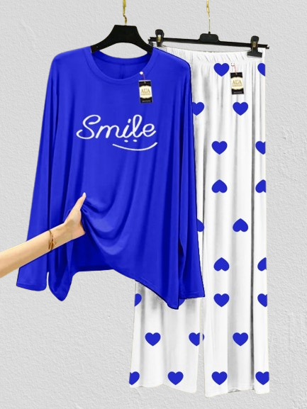 Dark Blue Smile Mini Heart Printed Trouser (001)