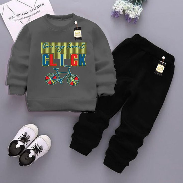 Dark Grey and Black (Click) Printed Kids Tracksuit for Winter By Aua Garments
