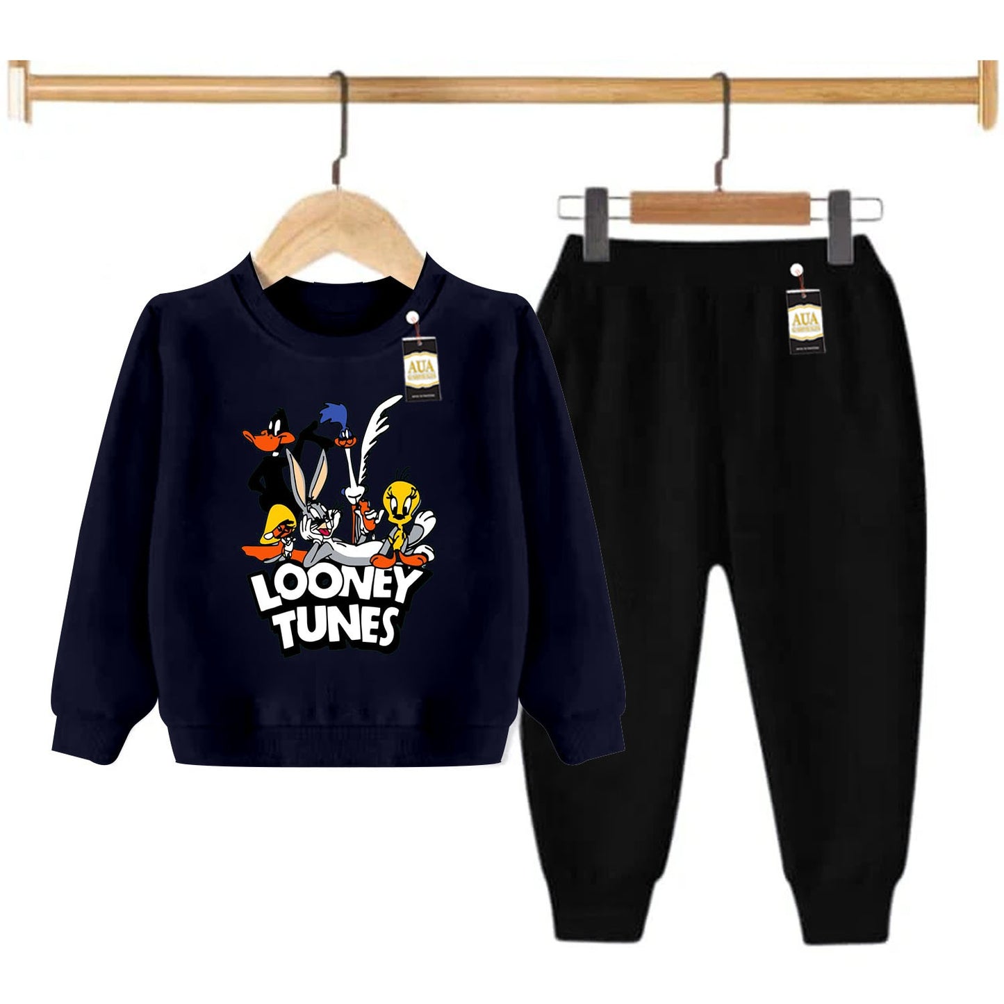 Navy and Black (looney Tunes) Printed Kids Tracksuit for Winter By Aua Garments