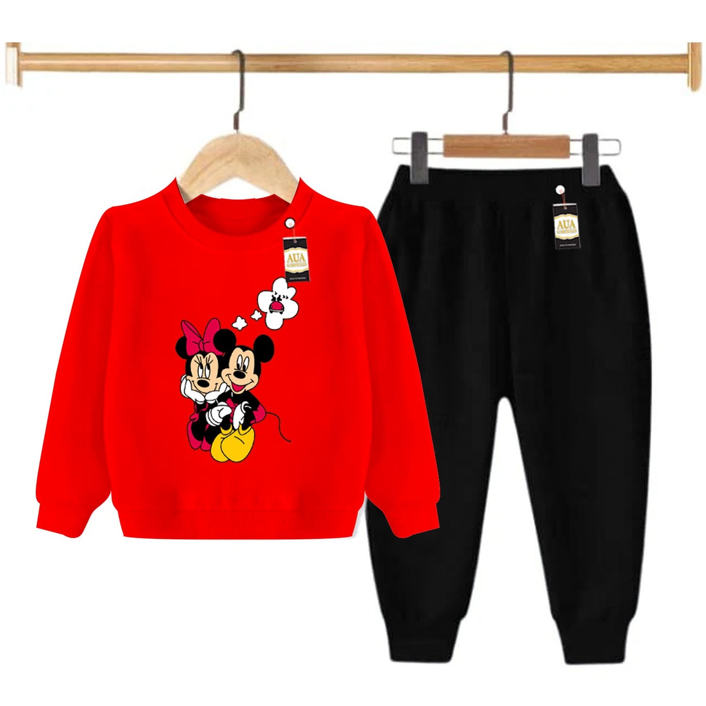 Red and Black (Micky Mouse) Printed Kids Tracksuit for Winter By Aua Garments