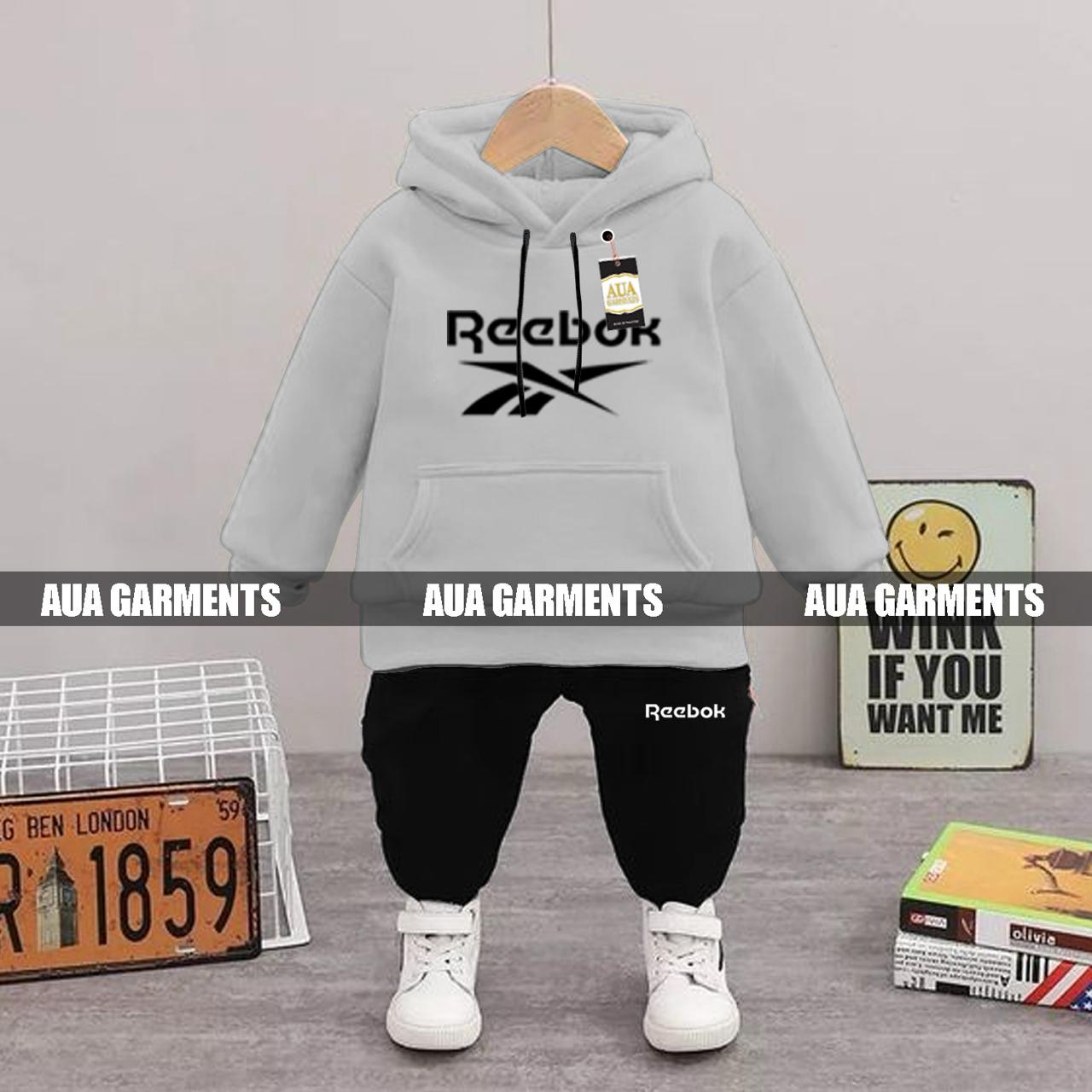 LIGHT GREY REEBOOK Printed Kid's Tracksuit Set with Hoodie and Trousers (1-10 Years)