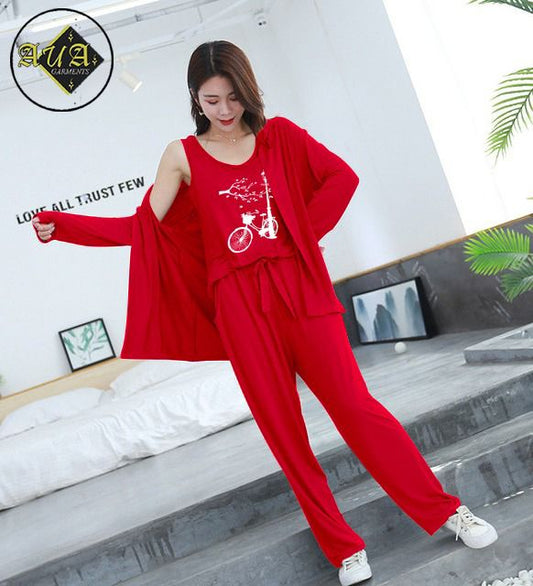 Trendy Cycle 3 Piece Lounge wear Nightwear Sleepwear For Women (5 colours)