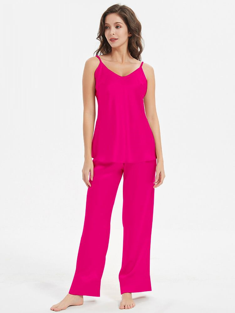 Sleeveless Silk Nighty Comfortable Cami Pajama Set Pink