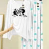 White Mickey Face Mini Heart Printed Trouser (001)