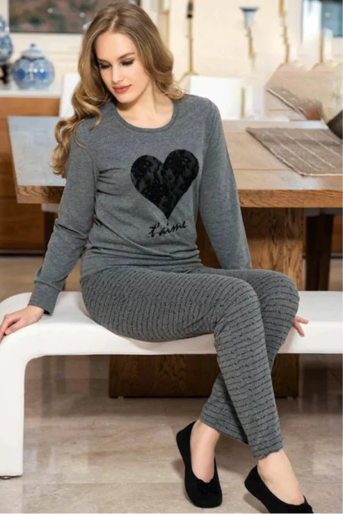 Grey Heart printed Premiun Women Night Dress | Night Suit For Women | ladies Sleep wear Night Suit