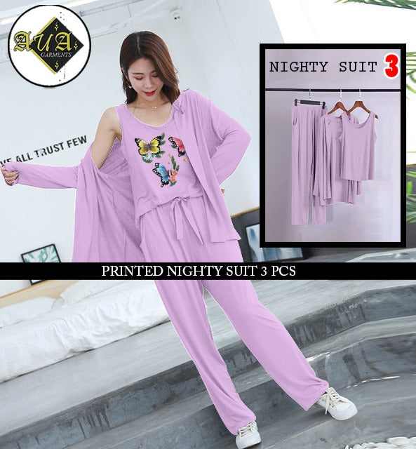 3 Piece Lounge wear Nightwear Sleepwear For Women Mini Butterflies Print