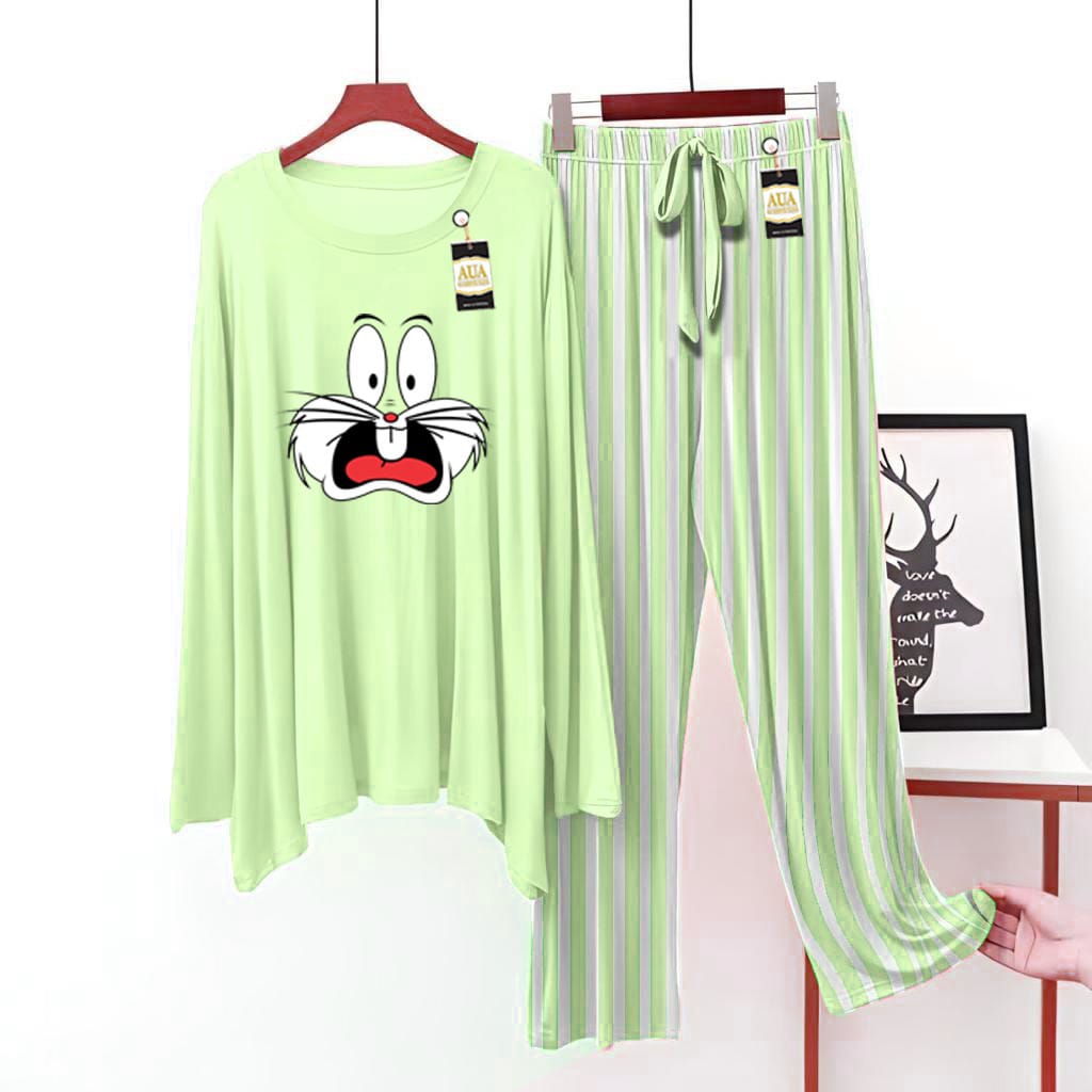 Bunny Face Printed Lining Trouser Lounge wear Nightwear Sleepwear For Women (2 colours)(002)