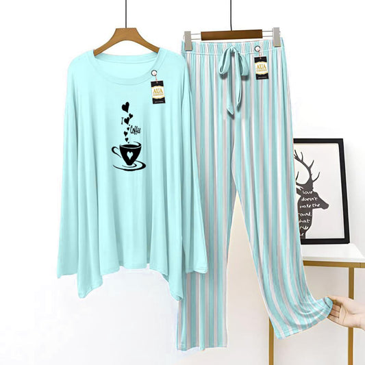 Trendy Heard Cup Printed Lining Trouser Lounge wear Nightwear Sleepwear For Women (5 colours)(002)