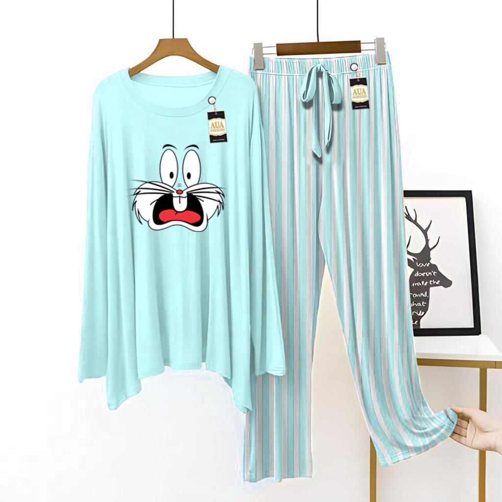 Bunny Face Printed Lining Trouser Lounge wear Nightwear Sleepwear For Women (2 colours)(002)